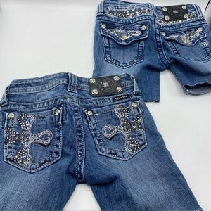 Miss Me Denim Jean Shorts Girls 10 Blue Cut Off Embroidery Contrast Stitch Bling